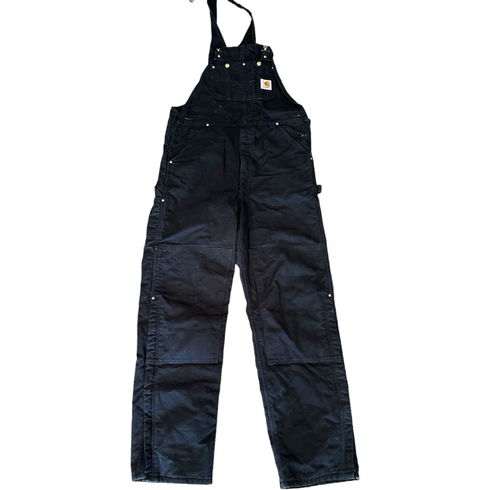 Carhartt 36x34 Overalls Duck Bib R02 Lined Insulated Zip Legs Double Knee Black